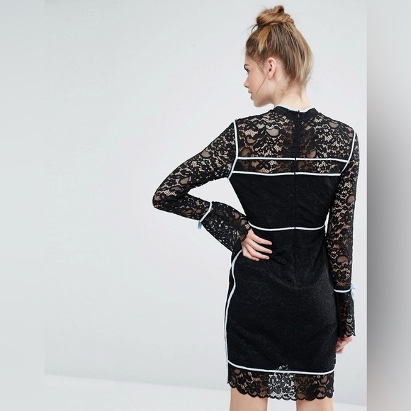 Sportmax Code Augusto Lace Bell Sleeve Dress With Blue Piping, size Large - Picture 3 of 10